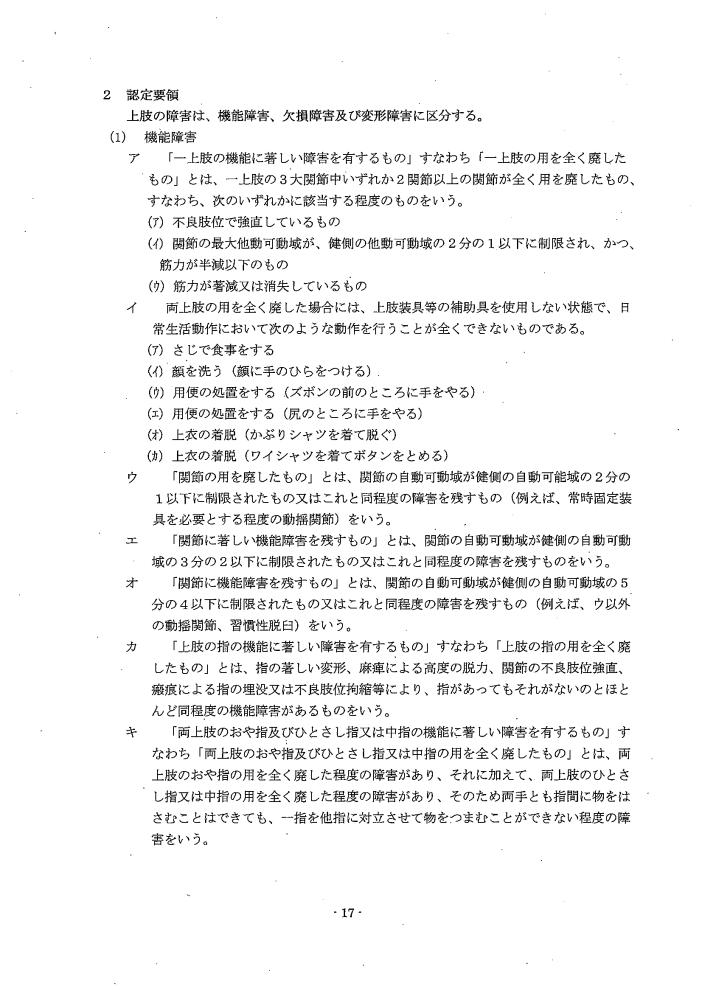 吹田、障害、高齢者、生活保護、第３　障害認定に当たっての基準、第１章障害等級認定基準第７節／肢体の障害認定要領