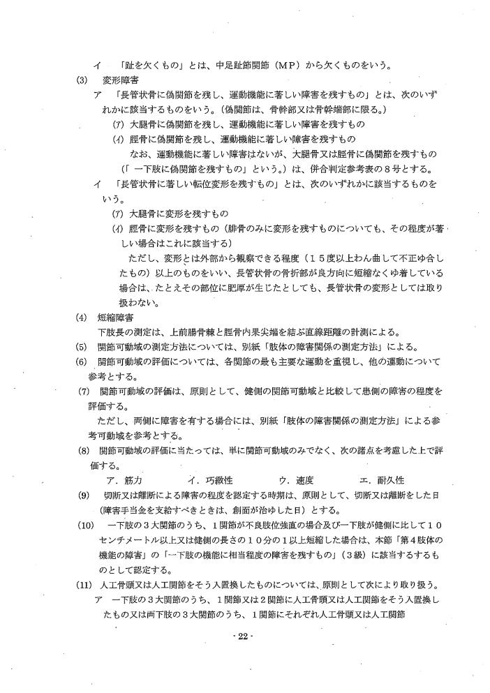吹田、障害、高齢者、生活保護、第3 障害認定に当たっての基準、第1章障害等級認定基準第2 下肢の障害認定要領1